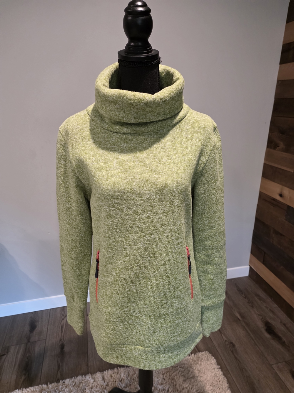 Cozy Green Funnel Neck Women's Tunic Sweater
